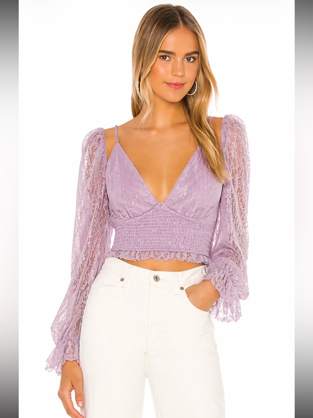NBD / REVOLVE Lavender Lace Smocked Crop Top
